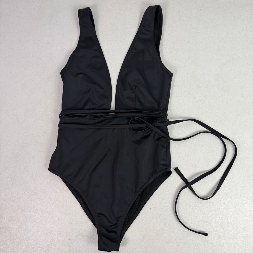 ASOS Black size 4 Deep Plunge Belted One Piece Swimsuit